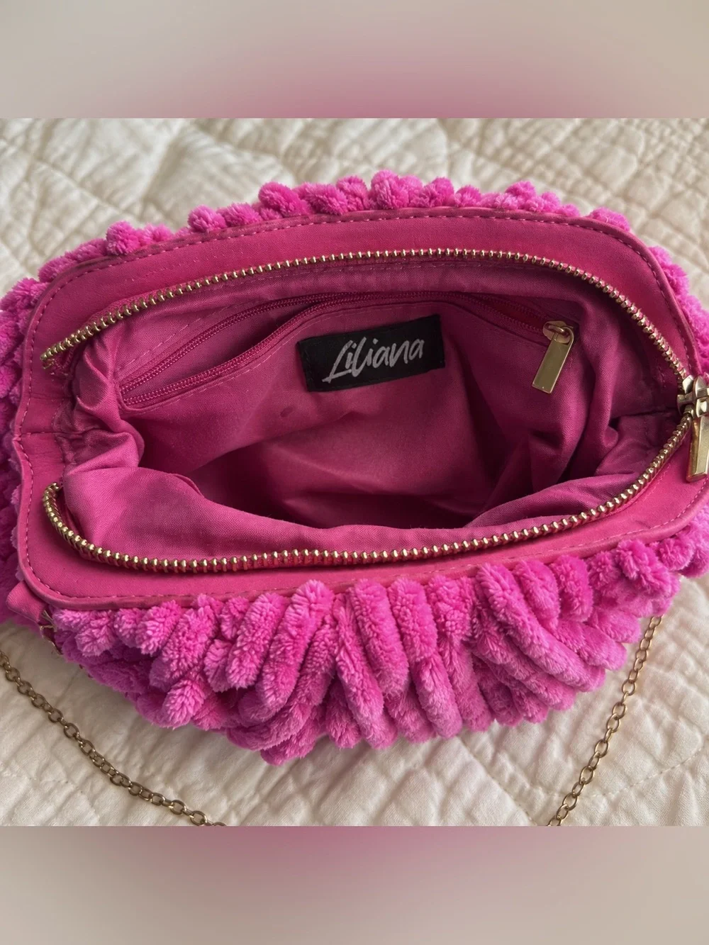Plush Pink Chain-Handle Shoulder Bag